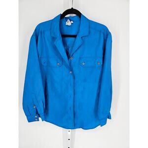 Leslie Fay Women's Blue Long Sleeve Collared Button Down Shirt Top Size 10